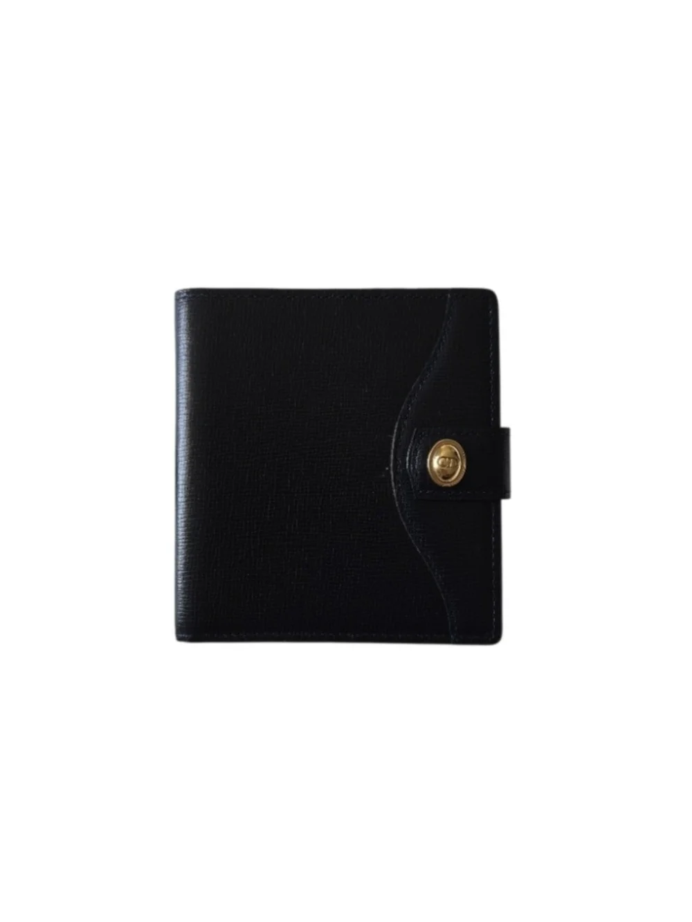 Dior Navy Blue Leather Bifold Wallet with Gold Snap With COA